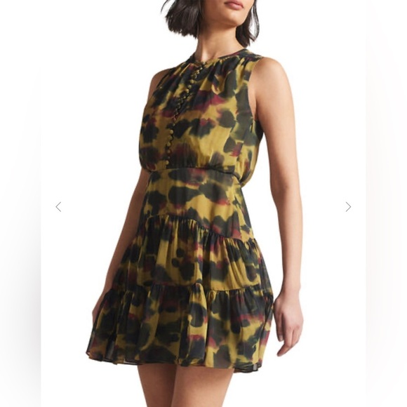 TED BAKER DRESS ELVINIA ANIMAL PRINT BUTTON UP GGT MINI DRESS BROWN. Size 2 - Picture 1 of 12